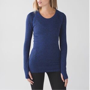 lululemon athletica  Swiftly Tech Long Sleeve Crew Heathered Sapphire Blue Sz 12